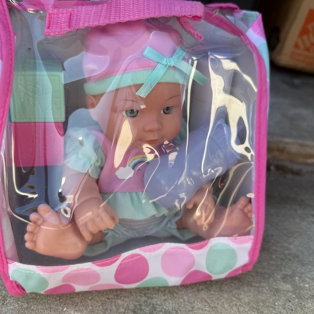 NEW Backpack Baby Doll Set w/ Carry Bag Pink Polka Dot Travel Case NWT